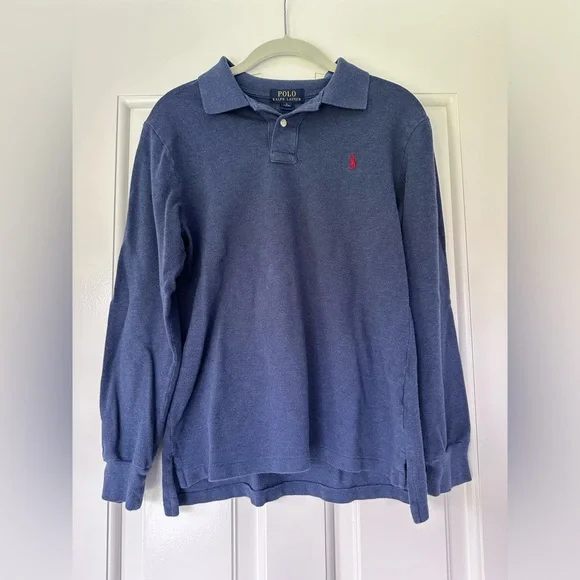 Boys Dark Blue Long-Sleeved Polo Shirt - Picture 2 of 6